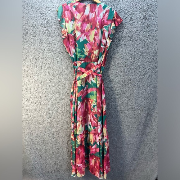 Bar 3 Floral Maxi Wrap Dress Ruffled Short Sleeve Flowy Wedding Sz Large - Picture 5 of 10